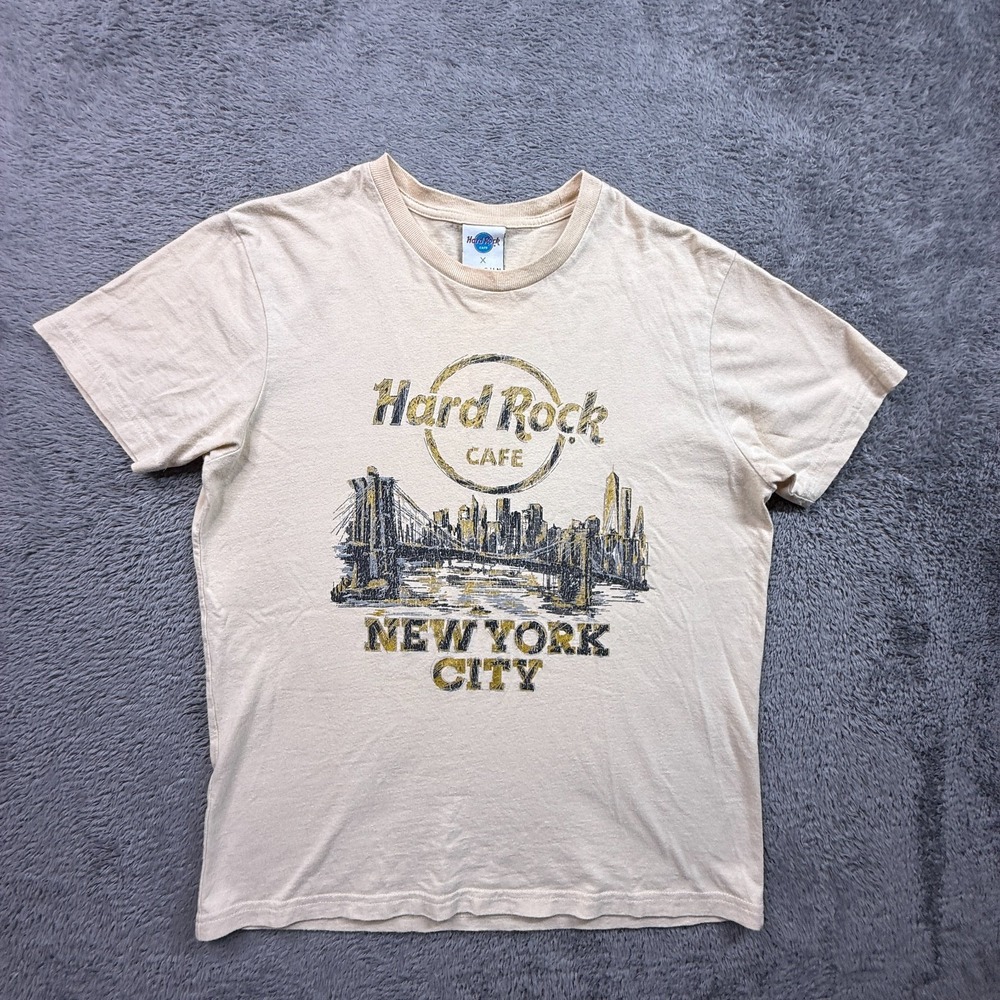 Hard Rock Cafe New York City Pacsun Tee Shirt Adult S Beige Graphic Crew Neck
